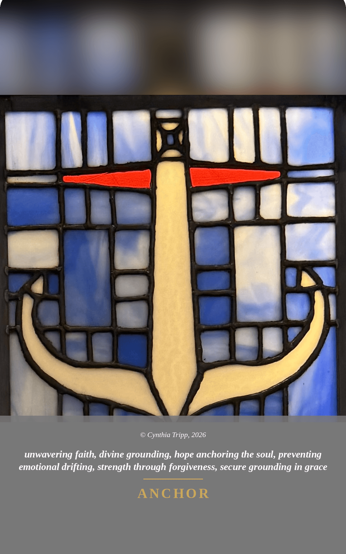 Anchor — unwavering faith, divine grounding, hope anchoring the soul, preventing emotional drifting, strength through forgiveness, secure grounding in grace. Symbol deck.